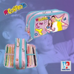 Astuccio Busta Wings Me Contro Te - 24 Pastelli+1 Matita - Rosa / Verde Acqua