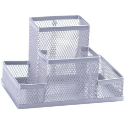 Portaoggetti in metallo Q-Connect 10,3x10x15,3cm Argento - Piccolo 4 scomparti