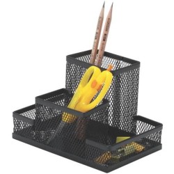 Portaoggetti in metallo Q-Connect 10,3x10x15,3cm Nero - Piccolo 4 scomparti