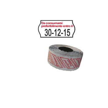 Pack 10 rotoli 1000 etich. 26x12mm onda \'da consumarsi...\' Bianco perm. Printex