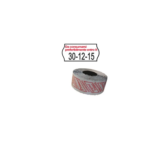 Pack 10 rotoli 1000 etich. 26x12mm onda \'da consumarsi...\' Bianco perm. Printex