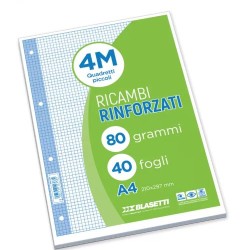 Ricambi Rinforzati 80 grammi 40 fogli A4 Quadretti 4mm
