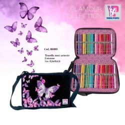 Maxi Astuccio 21,5x31x2,5cm con tracolla - Nero glitter con unicorno e farfalle