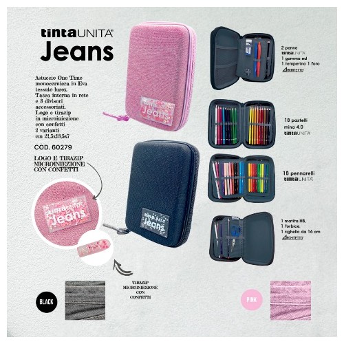Astuccio One Time Tinta Unita Jeans Glitter