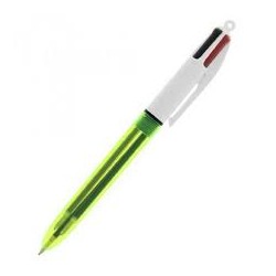 Penna a scatto a sfera Bic fusto verde giallo fluo trasparente 4 colori