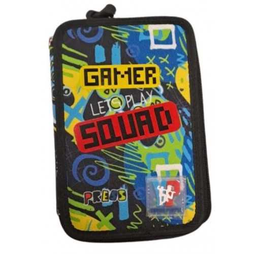 Astuccio 3 zip Gamer Let's Play Squad Colore Nero