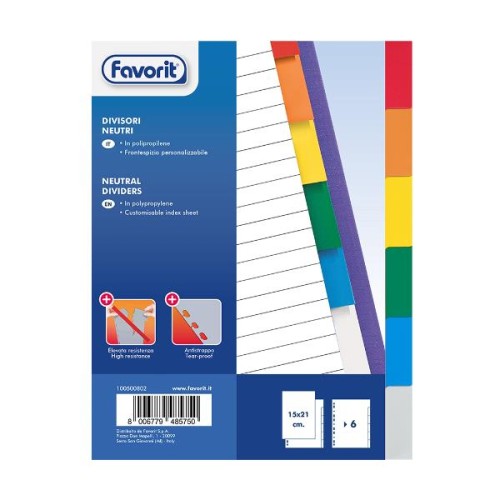 Divisori f.to A5 6pz colori assortiti
