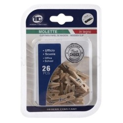 Mini mollette in legno altezza 3cm colore legno naturale blister da 26 mollettine