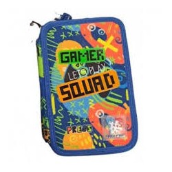 Astuccio 3 zip Gamer Let's Play Squad Colore Blu
