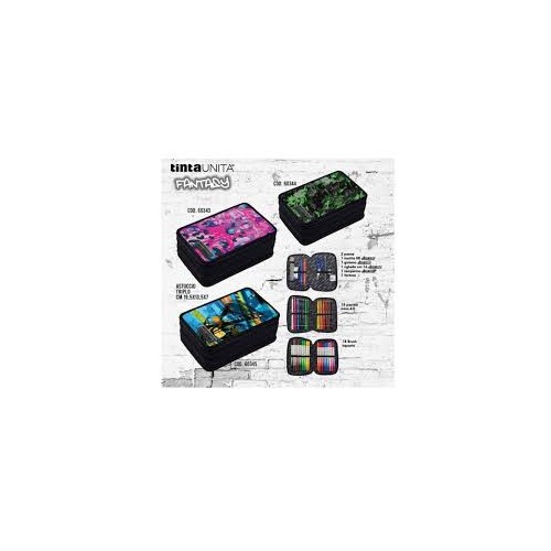 Astuccio 3 zip Tinta Unita Fantasy sfondo blu