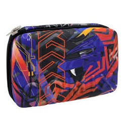Astuccio corredo maxi zip Comix Flash FlyBox fantasia viola e arancione