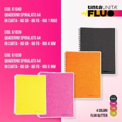 Maxi quaderno A4 spiralato rigo 1R 80gr 80 fogli Tinta Unita Luxury Fluo colori assortiti