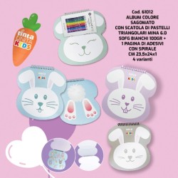 Album sagomato coniglietto con pagine bianche e scatola 12 pastelli triangolari Tinta Unita Bunny Collection