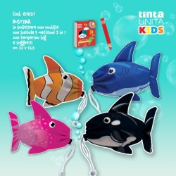 Bustina sagomata pesce in poliestere con 5 matitoni e temperino Tinta Unita Kids