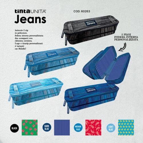Astuccio 2 zip in tessuto Tinta Unita Jeans