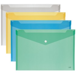 Busta in plastica colorata trasparente con bottone f.to A5 colori assortiti