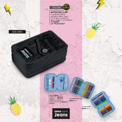 Astuccio 3 zip Nero Tinta Unita Jeans