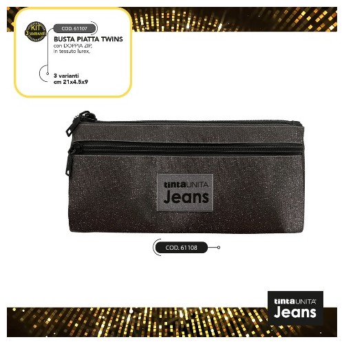 Astuccio Busta piatta twins 2 zip Lurex nero...