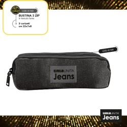 Bustina astuccio 3 zip Lurex nero glitter Tinta Unita Jeans