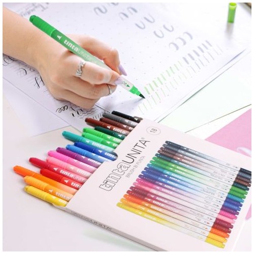 Pennarelli Brush Bi Punta da 18 Tinta Unita