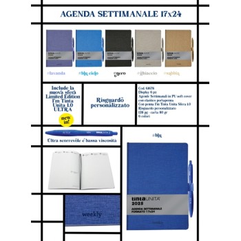 Agenda settimanale 2025 Tinta Unita Weekly con penna