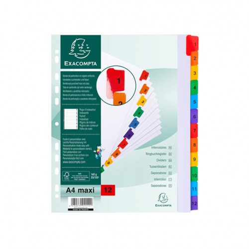 Separatore numerico 1-12 A4 maxi in cartoncino 160gr