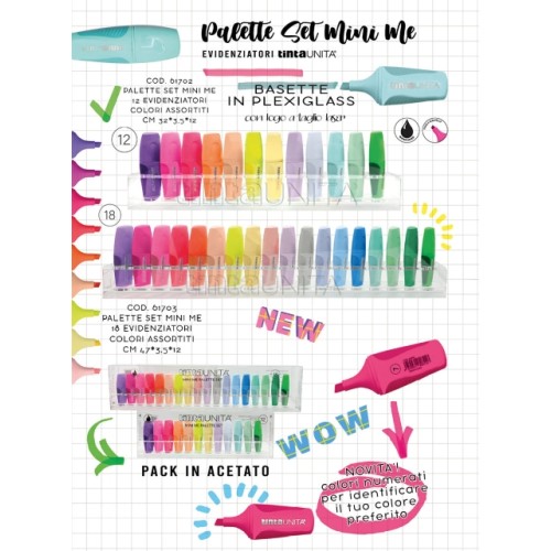 Set 12 mini Evidenziatori Tinta Unita con base...