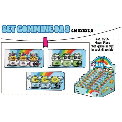 Set 3 gomme sagomate Tinta Unita Zoo