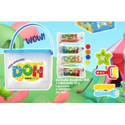 Secchiello quadrato mini Pasta modellabile Tinta Unita Doh con salsicciotti e formine