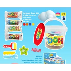 Secchiello tondo mini Pasta modellabile Tinta Unita Doh con salsicciotti e formine