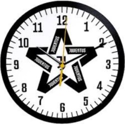Orologio da parete in plexiglas 24 cm Juve con Sfondo Bianco e Stella Nera