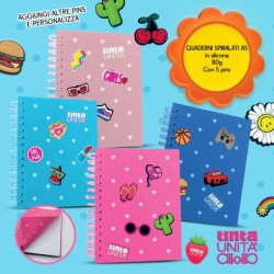 Quaderno A5 Spiralato con 5 Pins Tinta Unita Clik Spring quadretto medio 5mm