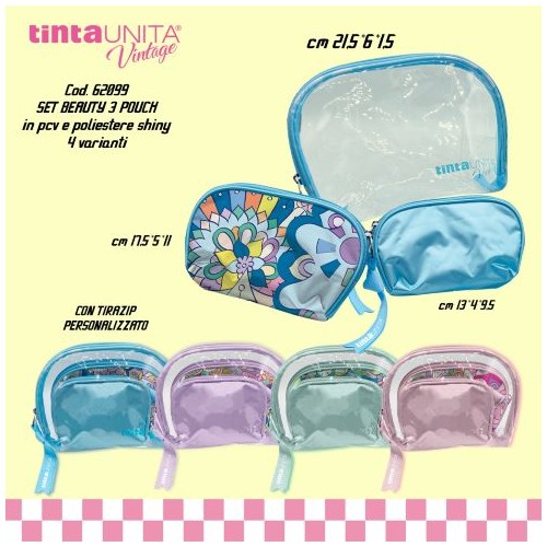 Set Beauty 3 Pouch Tinta Unita Vintage Spring