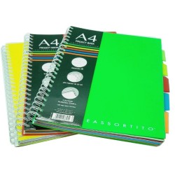 Maxi quaderno A4 con spirale e divisori rigatura 4mm colori assortiti