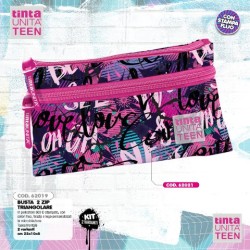 Astuccio Bustone 2 zip triangolare Oh oh Fucsia Tinta Unita Teen
