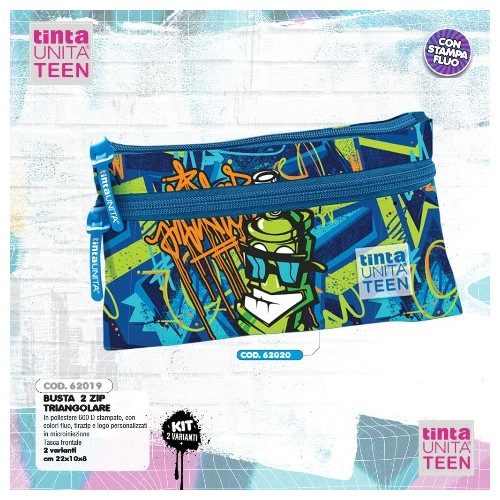 Astuccio Bustone 2 zip triangolare Street Tinta...