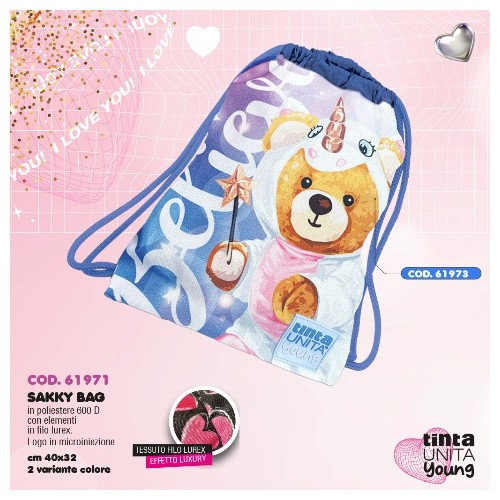 Sacca sakky bag Believe Lilla Glitter orsetto...