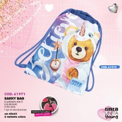 Sacca sakky bag Believe Lilla Glitter orsetto unicorno Tinta Unita Young