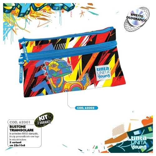 Astuccio Bustone 2 zip triangolare Dino Tinta...