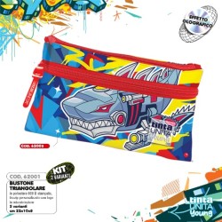 Astuccio Bustone 2 zip triangolare Shark Squalo Tinta Unita