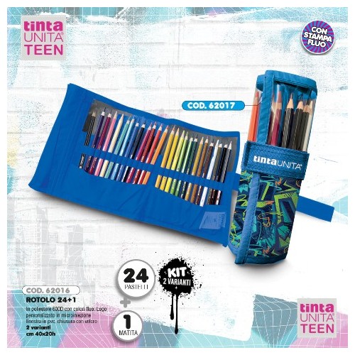 Rotolo Tinta Unita Teen 24 Pastelli + 1 Matita...