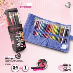 Rotolo Tinta Unita Young 24 Pastelli + 1 Matita Angel Orso con Cuori