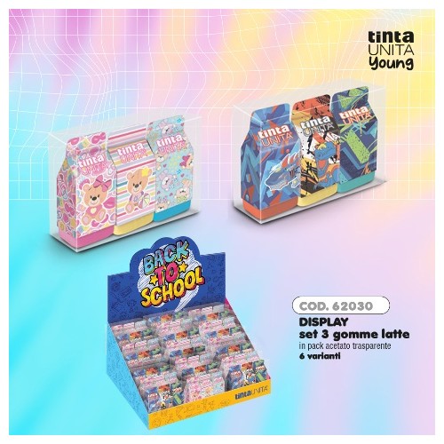 Set 3 Gomme Tinta Unita Assortiti