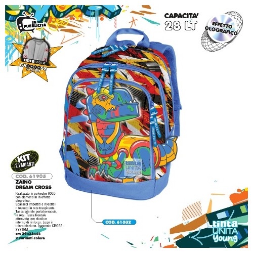 Zaino Dream Cross Dino Dinosauro Tinta Unita Young