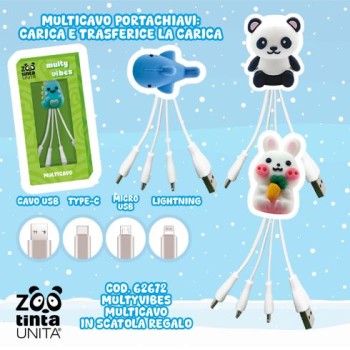 Cavo di ricarica multiplo portachiavi Tinta Unita Zoo