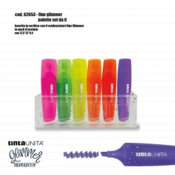 Evidenziatori Glitterati Glimmer Fluo Palette da 6 pezzi con base d'appoggio