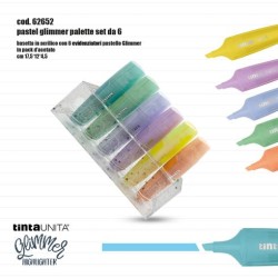 Evidenziatori Glitterati Glimmer Pastel Palette da 6 pezzi con base d'appoggio