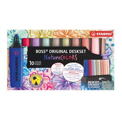 Evidenziatori Stabilo Boss Deskset Original Nature Colors e Wild Flower confezione da 10 pezzi + base d'appoggio