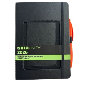 Notebook A5 nero con tasca porta telefono e penna