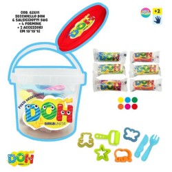 Pasta modellabile Tinta Unita Doh secchiello medio 6 salsicciotti + accessori